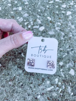 Square Studs- Rose Gold Crushed Glass