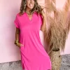 Fresh Beginnings Collared Midi Dress- Hot Pink