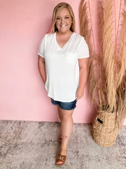 Keep Close Bamboo V Neck Top- Ivory