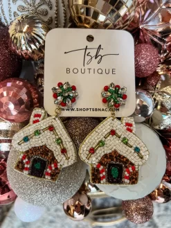 Gingerbread House Beaded Christmas Earrings