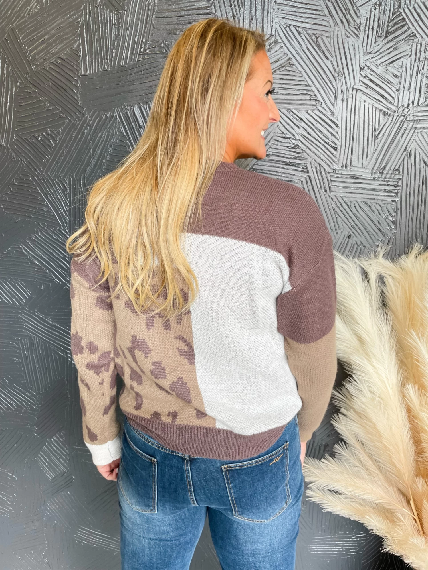 Wild Expectations Leopard Color Block Sweater- Mocha 3 Wild Expectations Leopard Color Block Sweater- Mocha - Image 3