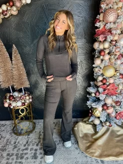 Confident Queen Mock Neck Half Zip Long Sleeve Top- Black