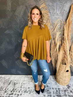 Up Hill From Here Asymmetric Top- Martini Olive