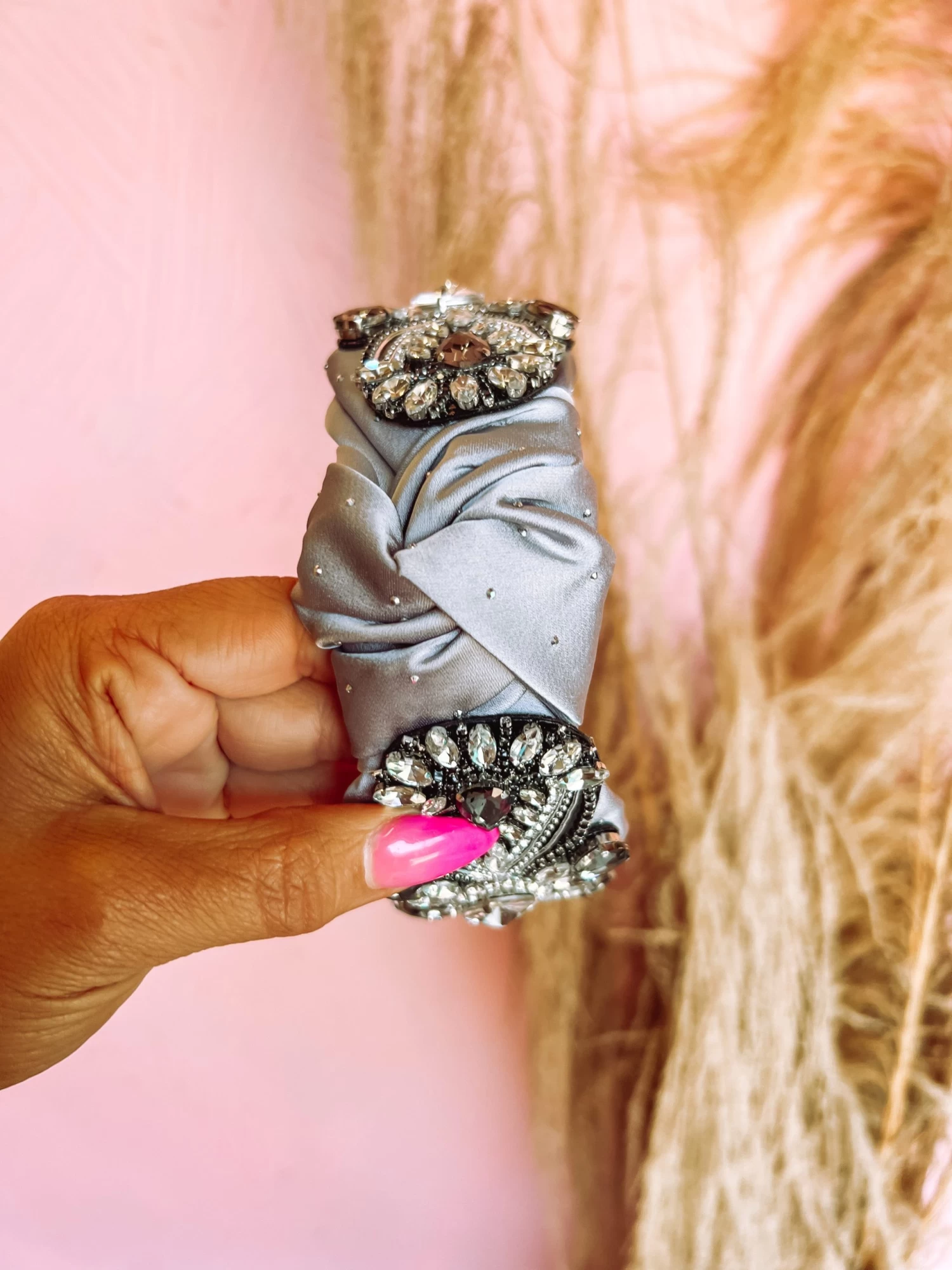 Show Off Full Rhinestone Headband- Gray 2 Show Off Full Rhinestone Headband- Gray - Image 2