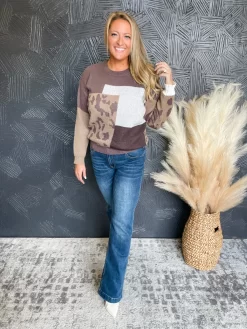 Wild Expectations Leopard Color Block Sweater- Mocha
