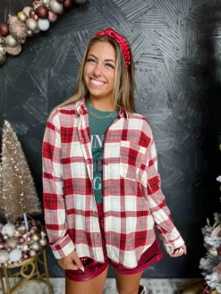 Chilliest Adventure Flannel Top- Red