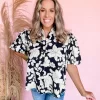 Midnight Blooms Floral Button Down Top