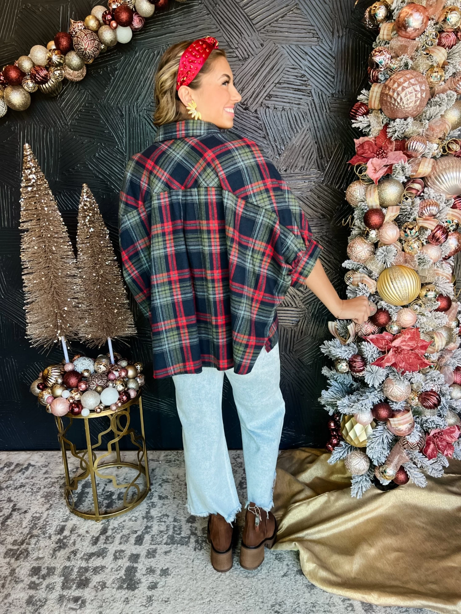 Heartwarming Moments Plaid Button Up Top- Navy 5 Heartwarming Moments Plaid Button Up Top- Navy - Image 5