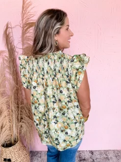 Whimsical Flower Power V Neck Top- Olive -Fashion Clothing Store 969986f0297a148da106c8726c072181 scaled
