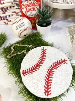 White Beaded Baseball Clutch
