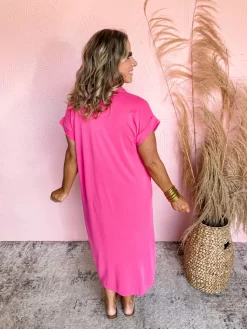 Fresh Beginnings Collared Midi Dress- Hot Pink -Fashion Clothing Store IMG 1125 scaled