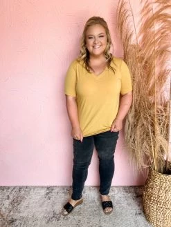 In My Comfort Zone V Neck Tee- Mustard