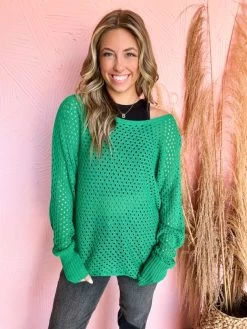 Enjoy The View Eyelet Sweater- Kelly Green 10 Enjoy The View Eyelet Sweater- Kelly Green -Fashion Clothing Store IMG 1222