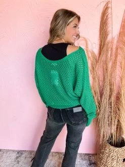 Enjoy The View Eyelet Sweater- Kelly Green 12 Enjoy The View Eyelet Sweater- Kelly Green -Fashion Clothing Store IMG 1228