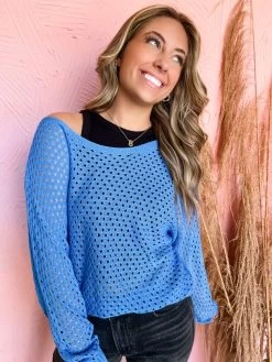 Enjoy The View Eyelet Sweater- Denim -Fashion Clothing Store IMG 1234