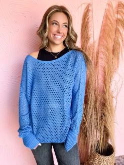 Enjoy The View Eyelet Sweater- Denim -Fashion Clothing Store IMG 1235