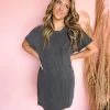 Be The Light Ribbed Pocket Dress- Charcoal