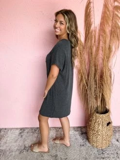 Be The Light Ribbed Pocket Dress- Charcoal -Fashion Clothing Store IMG 1292