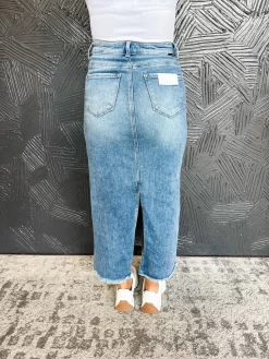Out Of Reach Frayed Denim Skirt- Medium Wash -Fashion Clothing Store IMG 1556 scaled