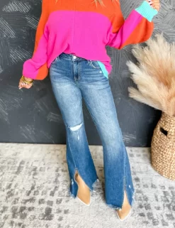 Time For Change High Rise Front Slit Flare Jeans