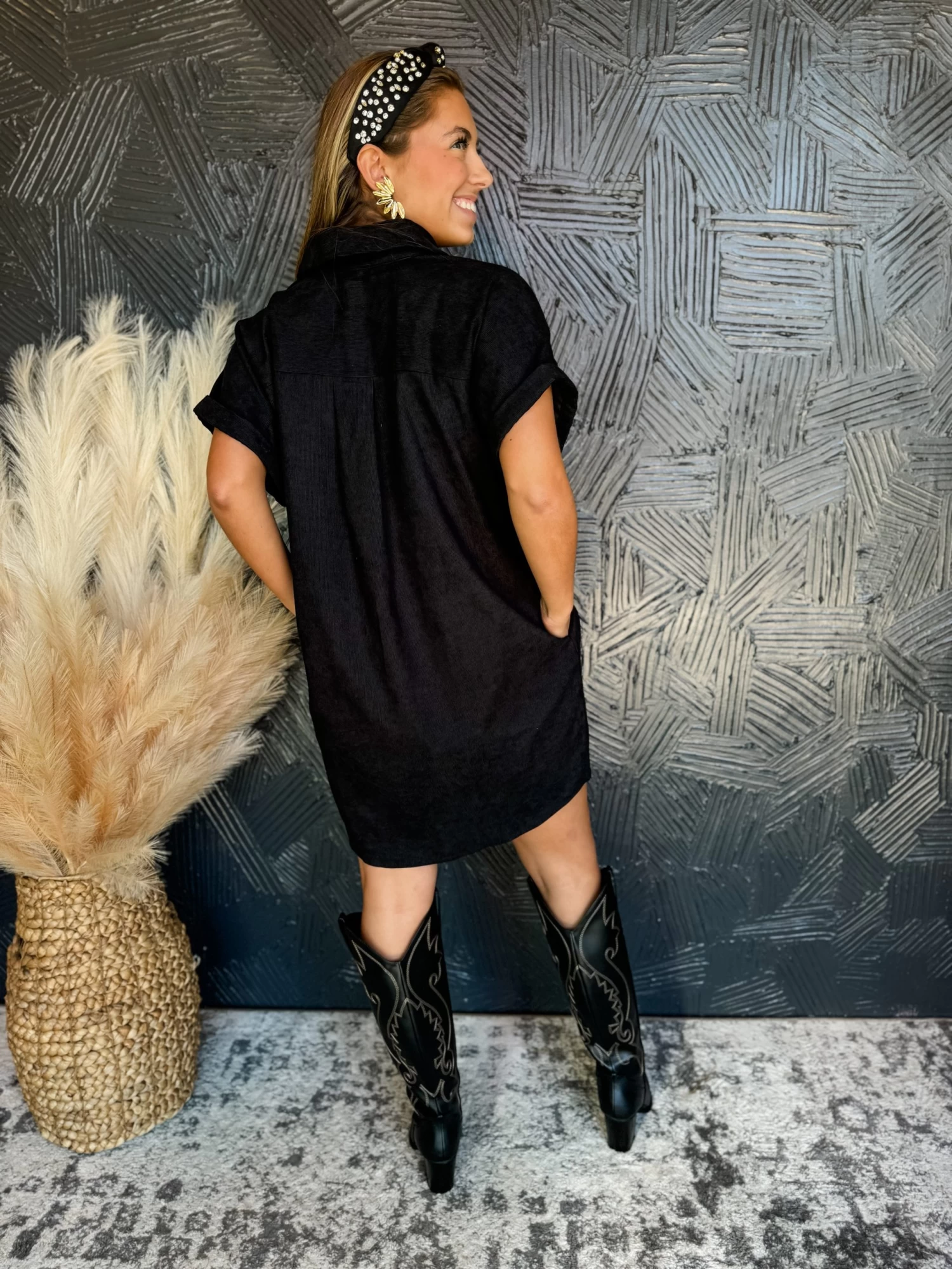 One And Only Corduroy Button Down Dress- Black 4 One And Only Corduroy Button Down Dress- Black - Image 4