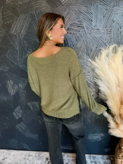 Perfect Combo Popcorn V Neck Sweater- Olive -Fashion Clothing Store IMG 6224 Original scaled