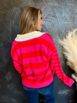 Calling The Shots Striped Pullover- Hot Pink/Orange -Fashion Clothing Store IMG 6281 Original scaled