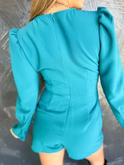 Chic Meets Charm V Neck Romper- Teal -Fashion Clothing Store IMG 6315 Original scaled