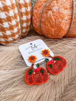 Flower Pumpkin Beaded Earrings