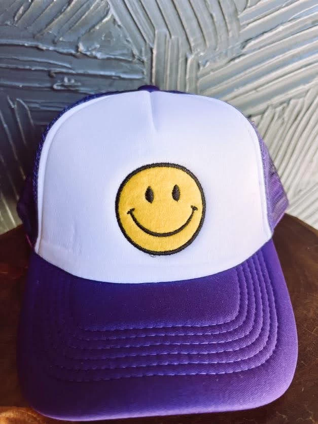 Happy Face Trucker Cap- Purple 2 Happy Face Trucker Cap- Purple - Image 2