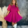 Picking Petals Embroidered Bubble Sleeve Dress