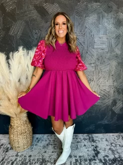 Picking Petals Embroidered Bubble Sleeve Dress