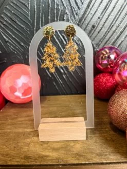 Gold Flake/Gold Top- Christmas Tree Dangle Earrings