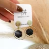 Open Circle W/Hexagon Dangle Earrings- Gunmetal