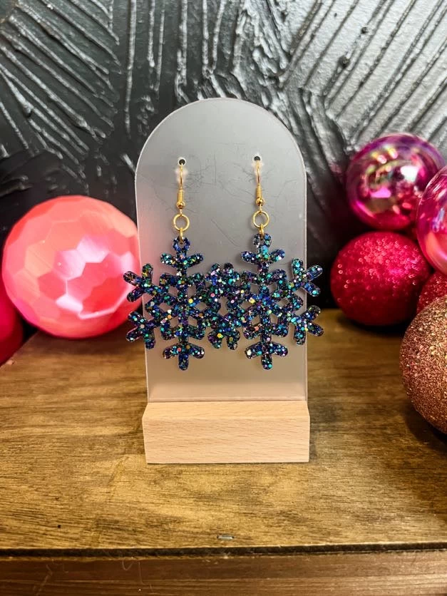 Lagoon Blue- Snowflake Dangle Earrings 2 Lagoon Blue- Snowflake Dangle Earrings - Image 2