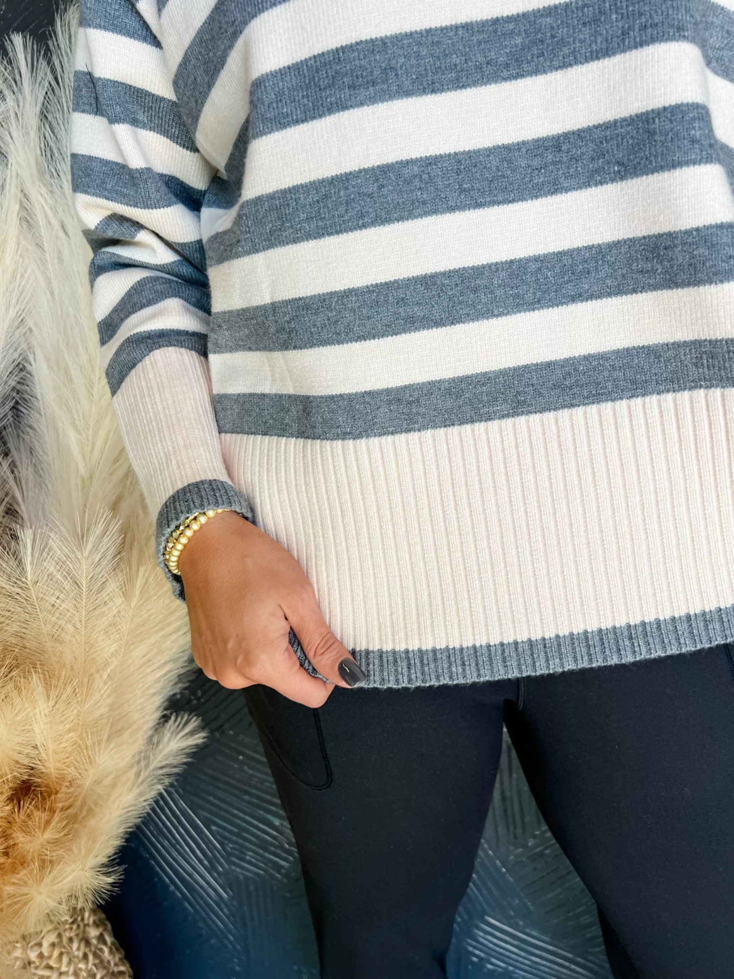 Stay On Track Striped Oversized Sweater- Grey 5 Stay On Track Striped Oversized Sweater- Grey - Image 5