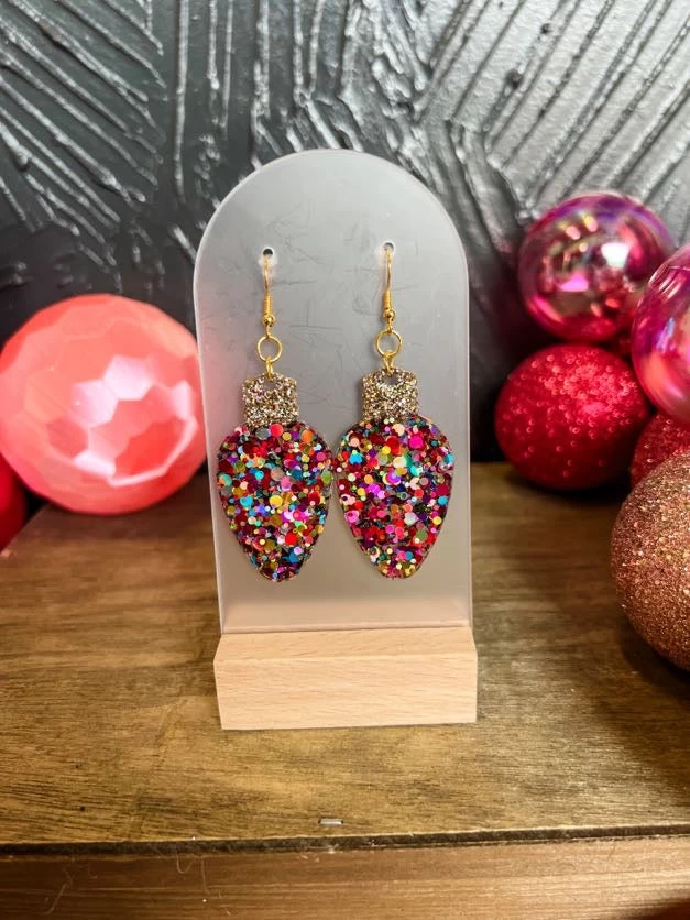 Sorbet/Gold-Christmas Bulb Dangle Earrings 1 Sorbet/Gold-Christmas Bulb Dangle Earrings