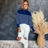 The Sweetest Thing Mock Neck Stripe Knit Sweater- Navy