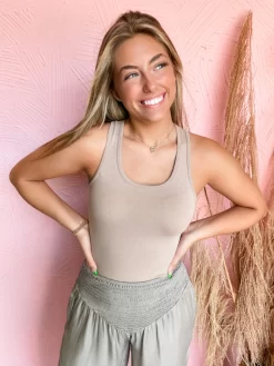 All The Ideas Racer Back Bodysuit- Ash Mocha