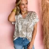 Taupe Tropical Leaf Dolman Knit Top