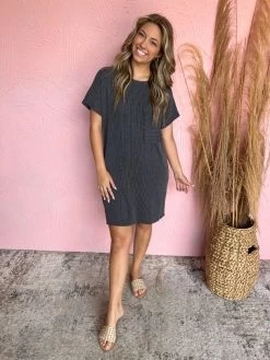 Be The Light Ribbed Pocket Dress- Charcoal -Fashion Clothing Store c3c1ea6d027300232db2db7f02a1001d