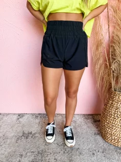 Ellie High Band Elastic Shorts- Black