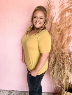 In My Comfort Zone V Neck Tee- Mustard -Fashion Clothing Store c778949928b7f6bc0137d7a5579cd7db