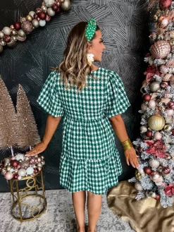 Classic Houndstooth Puff Sleeve Dress- Green -Fashion Clothing Store ca3ac21cfc3c345736c3cf04338056a8 scaled