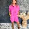 One And Only Corduroy Button Down Dress- Orchid