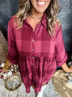 Word To The Wise Checkered Half Sleeve Dress- Burgundy -Fashion Clothing Store ccc6579f7dc8691d307a4bec283f789a scaled
