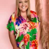 Catching A Flight Floral Top- Hot Pink