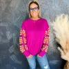 A Gentle Touch Crochet Sleeve Top- Magenta