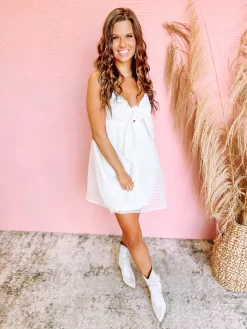 Lovely White Bow Woven Dress