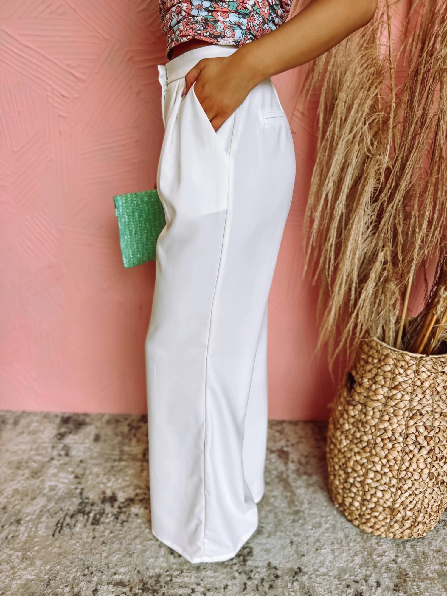 Marlee Pleated Solid Wide Leg Pants- Off White 2 Marlee Pleated Solid Wide Leg Pants- Off White - Image 2